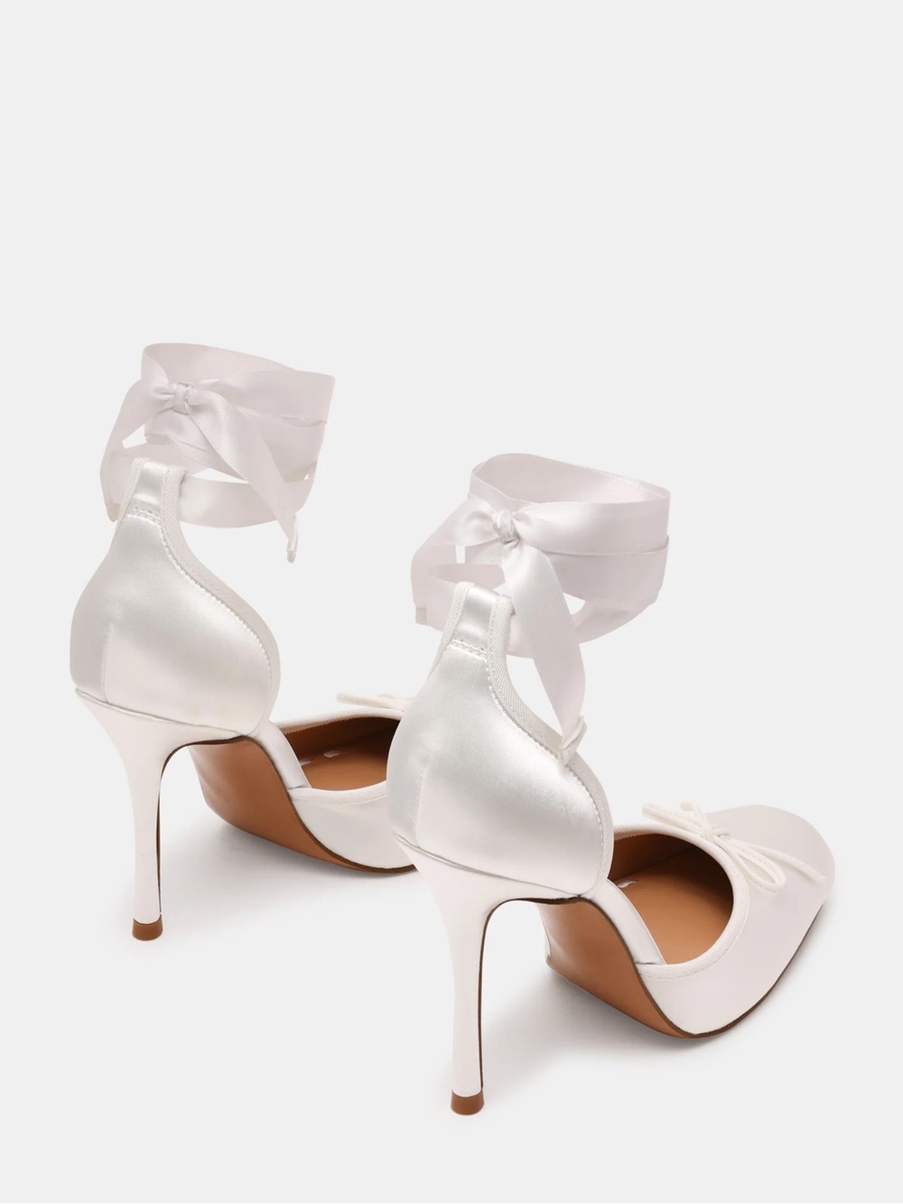 Steve Madden White Satin Ankle-Tie Bow Pumps - Picture 3 of 5